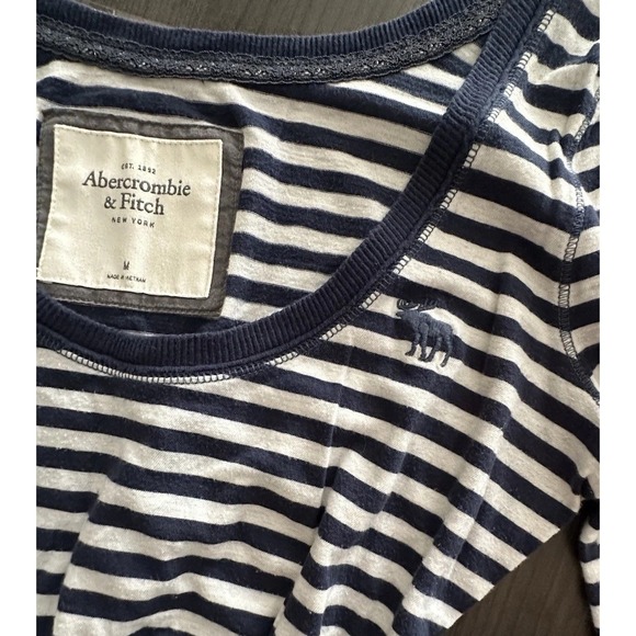 Vintage Y2K Abercrombie & Fitch Striped Scoop Neck Navy Blue Grey Long Sleeve M - Picture 4 of 7